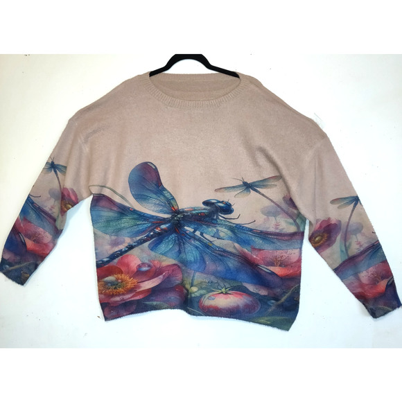Dragonfly Sweater Top Women's Sz 2XL Colorful Bugs Good Luck Unisex Oversized - Picture 1 of 16
